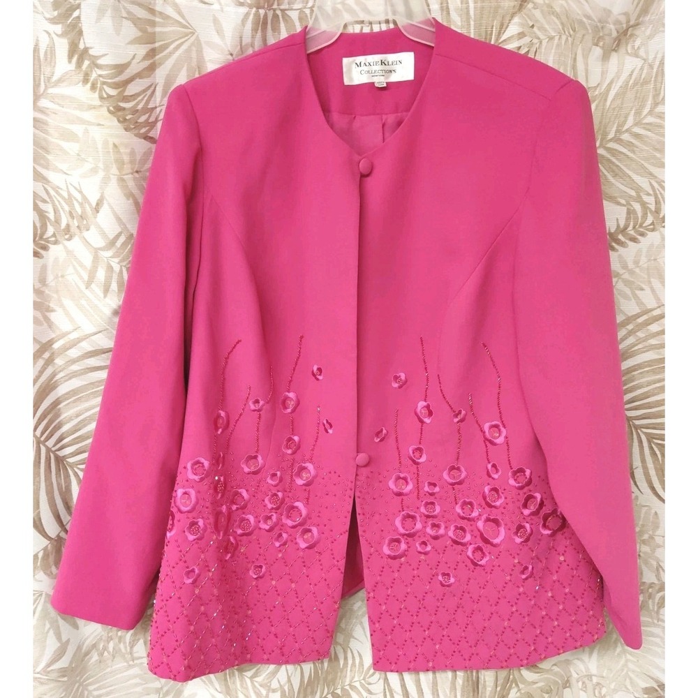 Maxie‎ Klein Collection's Womens Pink Jacket Beaded Embroidery Shoulder Pads 18W